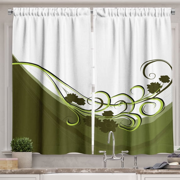 Ambesonne Olive Green Kitchen Curtains, Wedding Inspired, 55"x39", Pale Green White