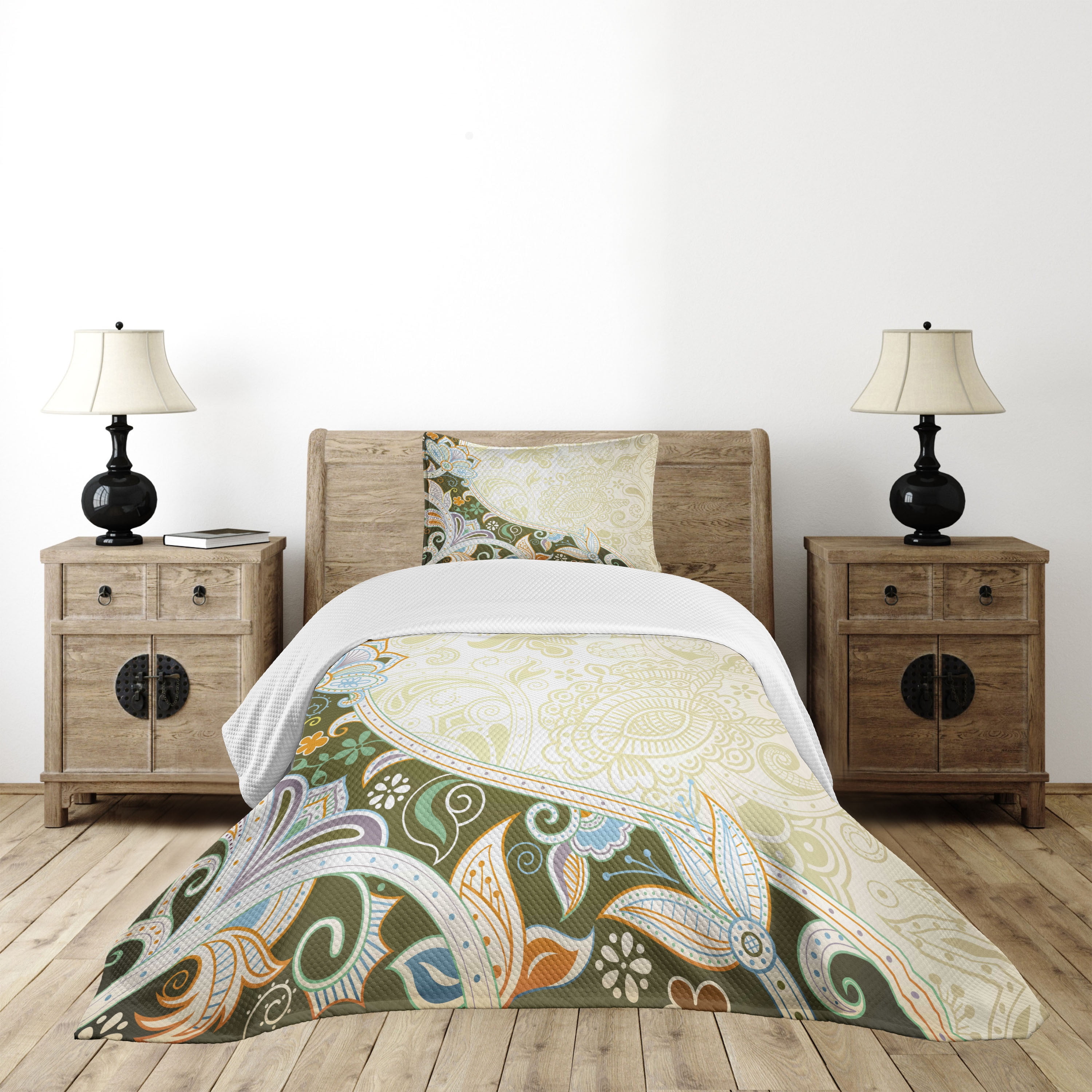 Twin White Quilted Bedspread Set with Pillow Sham