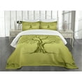 thumbnail image 1 of Ambesonne Olive Green Quilted Bedspread Set 3 Pcs, Olive Tree Pattern, King Size, Olive Green, 1 of 5