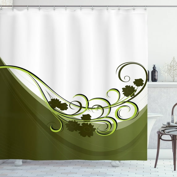 Ambesonne Olive Green Shower Curtain, Wedding Inspired, 69"Wx84"L, Pale Green White