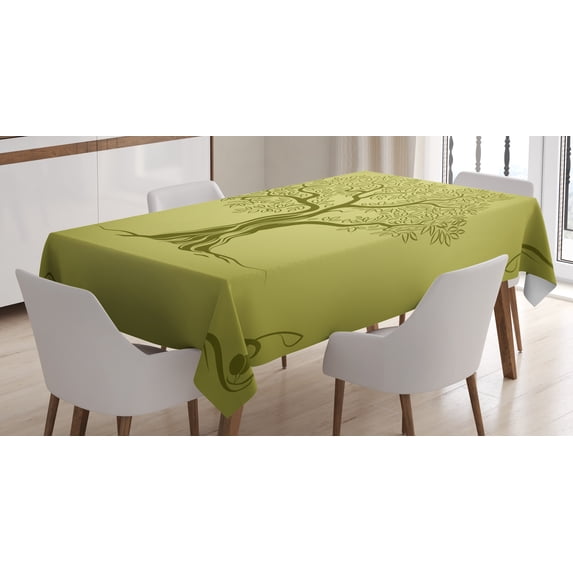 Ambesonne Olive Green Tablecloth Rectangular Table Cover, Olive Tree Pattern, 60"x84", Olive Green
