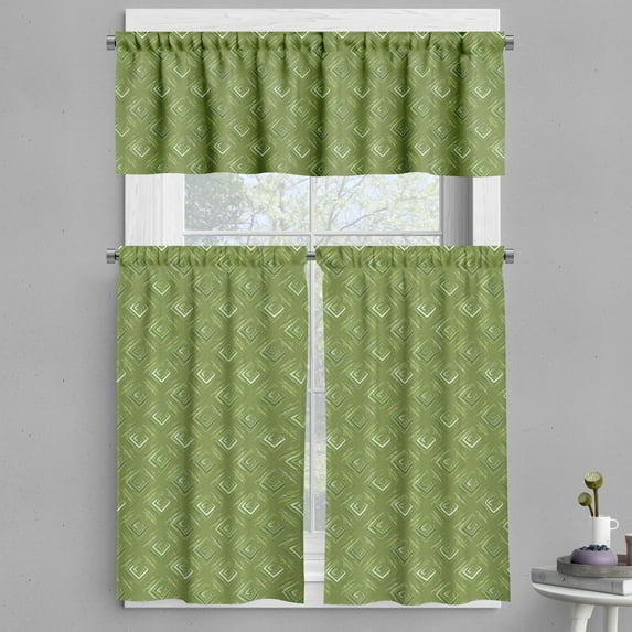 Ambesonne Olive Green Valance & Curtain, Rhombus Squares, 55"x24", Olive Green Coconut