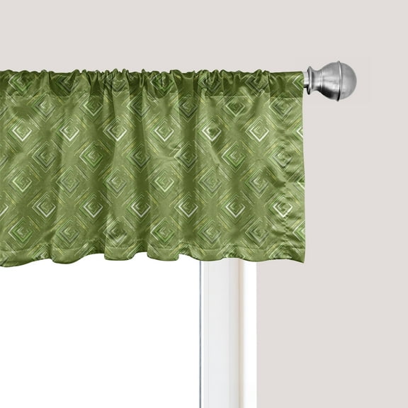 Ambesonne Olive Green Window Valance, Rhombus Squares, 54" X 18", Olive Green Coconut