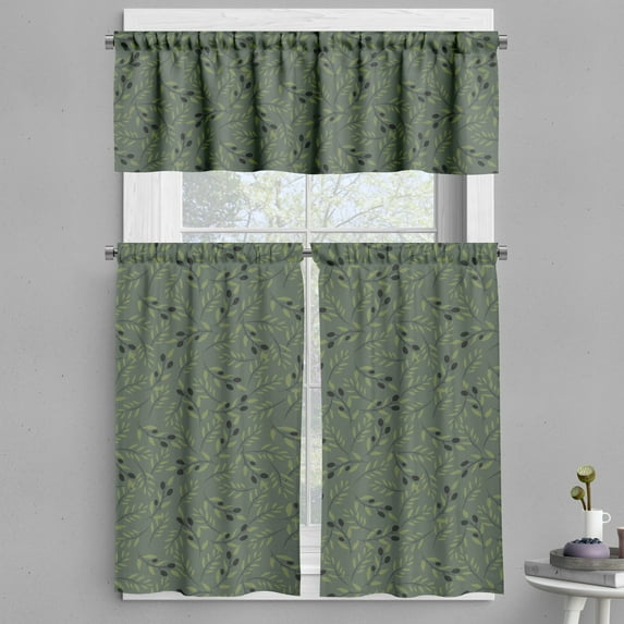 Ambesonne Olive Valance & Curtain, Pastel Tone Branches Leaves, 55"x45", Evergreen Sage Green