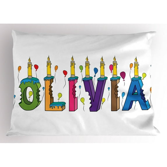Ambesonne Olivia Pillow Sham, Letter Cake Girl Name, 26" X 20", Multicolor
