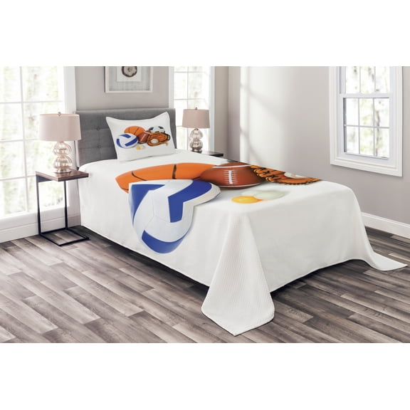 Ambesonne Olympics Quilted Bedspread Set 2 Pcs, Ping Pong Volleyball, Twin Size, Multicolor