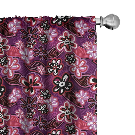 Ambesonne Ombre 4-Panel Curtains, Modern Floral Leaf Nature, 56"x63", Purple White