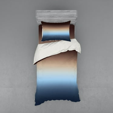 Ambesonne Ombre Bedding Set 3 Pcs, Gradual Color Change Modern, Twin XL, Blue and Brown