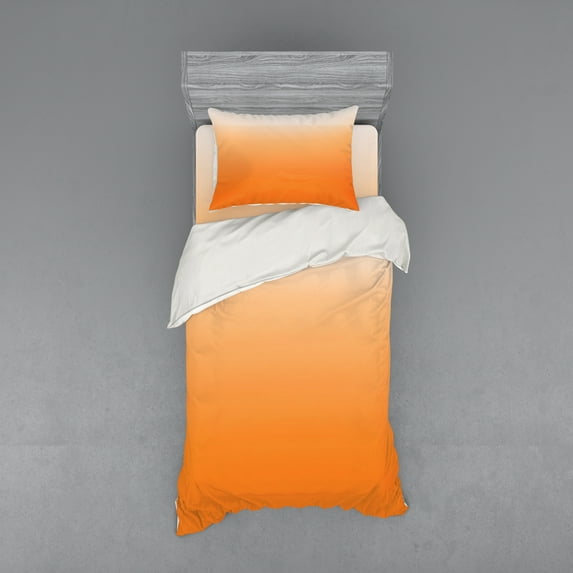 Ambesonne Ombre Bedding Set 3 Pcs, Sunset Summer, Twin XL, Orange White
