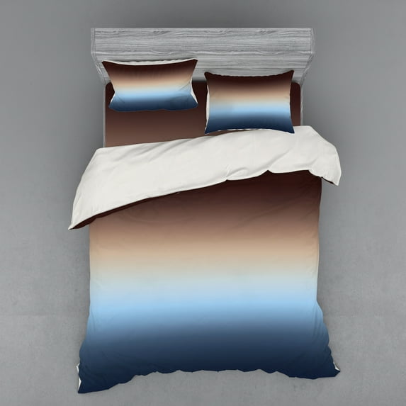 Ambesonne Ombre Bedding Set 4 Pcs, Gradual Color Change Modern, Queen, Blue and Brown