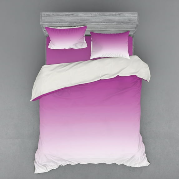 Ambesonne Ombre Bedding Set 4 Pcs, Romantic Modern Flowers, Queen, Violet Purple