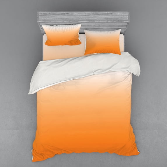 Ambesonne Ombre Bedding Set 4 Pcs, Sunset Summer, Queen, Orange White