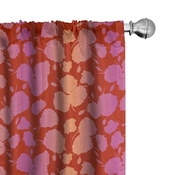 Ambesonne Ombre Curtains, Carnation Flowers Silhouette, Pair of 28"x84", Pale Fuchsia Dark Peach