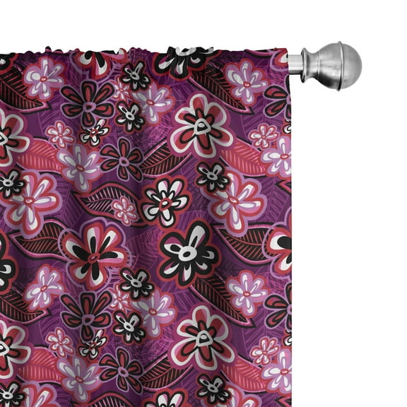 Ambesonne Ombre Curtains, Modern Floral Leaf Nature, Pair of 28"x84", Purple White