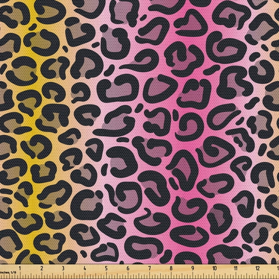 Ambesonne Ombre Fabric by the Yard Upholstery, Leopard Skin Pattern Drawing, 1 Yard, Soft Pink Charcoal Grey
