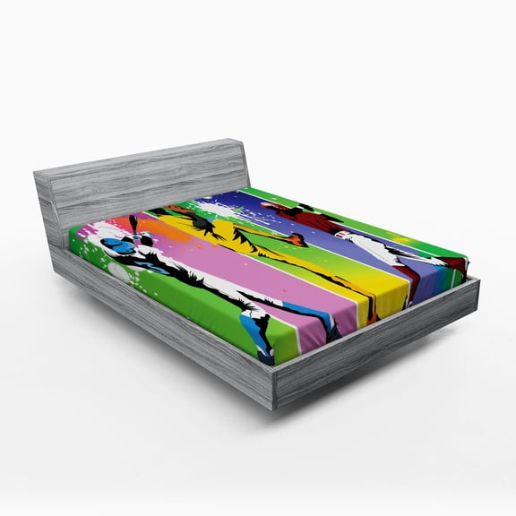 Ambesonne Ombre Fitted Sheet, Baseball Grunge Splash, Full Size, Multicolor