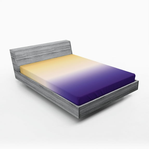 Ambesonne Ombre Fitted Sheet, Creative Color Change, Full Size, Dark Mustard Blue Violet