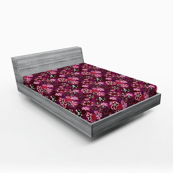 Ambesonne Ombre Fitted Sheet, Modern Floral Leaf Nature, Queen Size, Purple White