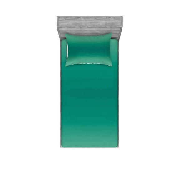 Ambesonne Ombre Fitted Sheet & Pillow Sham Set, Ocean Waves Theme, Twinxl, Teal