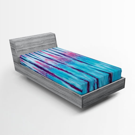 Ambesonne Ombre Fitted Sheet, Retro 60's Style Hippie, Twin Size, Blue Pink
