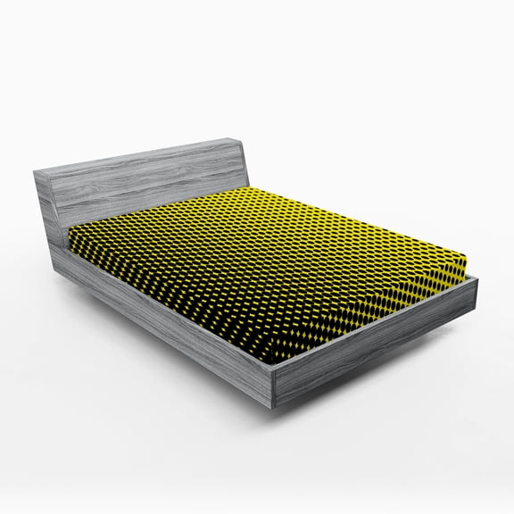 Ambesonne Ombre Fitted Sheet, Yellow Themed with Dots, Full Size, Yellow and Black