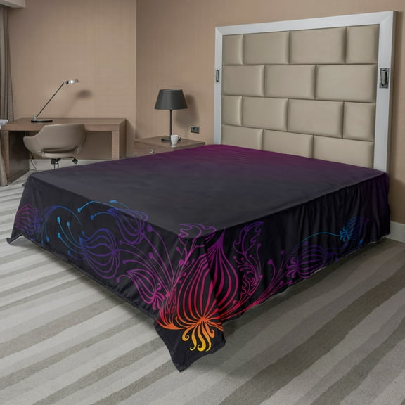 Ambesonne Ombre Flat Sheet, Floral Like Swirls Frame, California King, Multicolor