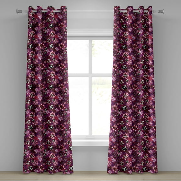 Ambesonne Ombre Grommet Curtain, Modern Floral Leaf Nature, 50" x 120", Purple White