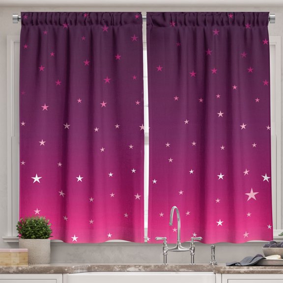 Ambesonne Ombre Kitchen Curtains, Colorful Stars Pattern Boho, 55"x24", Dark Fuchsia Raspberry