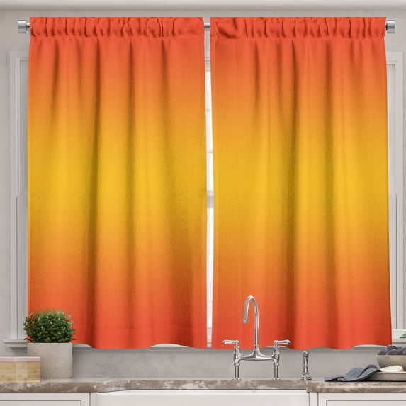 Ambesonne Ombre Kitchen Curtains, Tropical Summer Themed, 55"x45", Orange Yellow