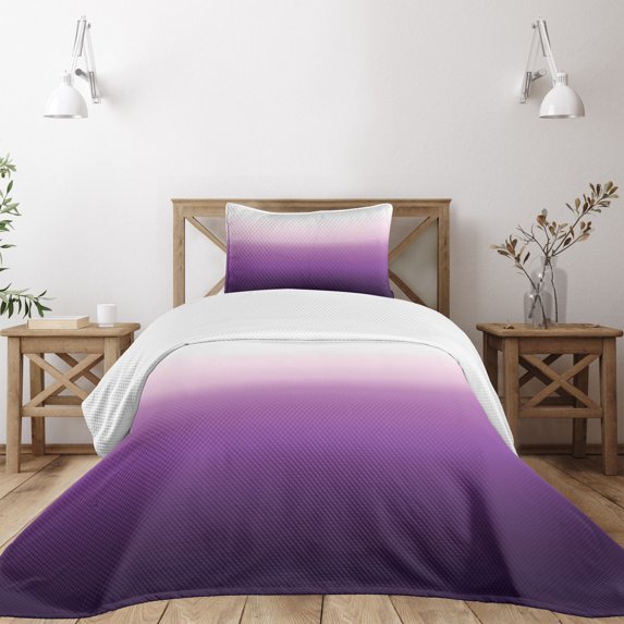 Ambesonne Ombre Quilted Bedspread Set 2 Pcs, Abstract Tone Modern, Twin Size, Purple Lavender