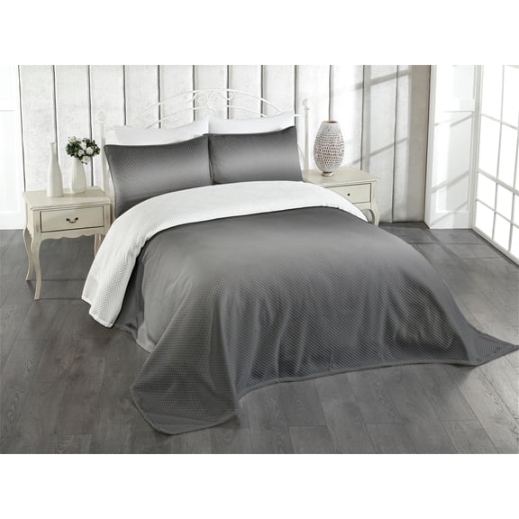 Ambesonne Ombre Quilted Bedspread Set 2 Pcs, Grey Smoke Fume Design, Twin Size, Charcoal Grey Pale Grey