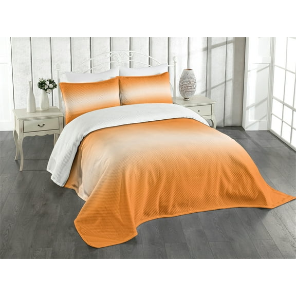 Ambesonne Ombre Quilted Bedspread Set 2 Pcs, Hot Beach Summer Print, Twin Size, Orange