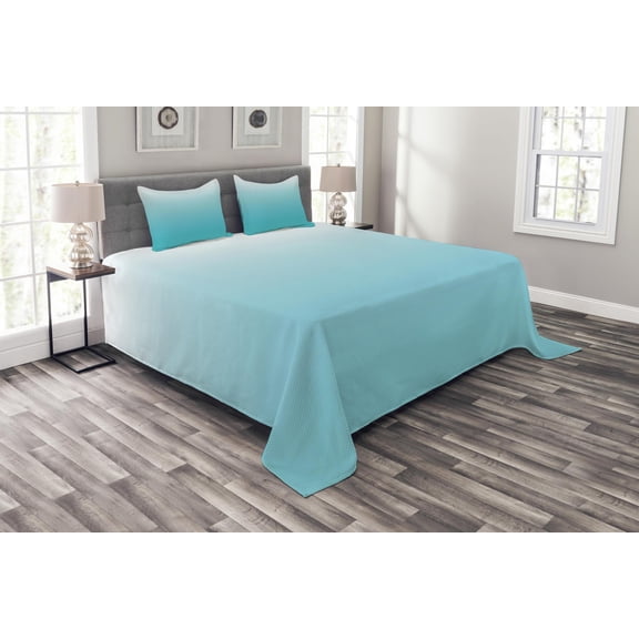 Ambesonne Ombre Quilted Bedspread Set 3 Pcs, Maldive Ocean Art, Queen Size, Turquoise White