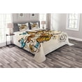 thumbnail image 1 of Ambesonne Ombre Quilted Bedspread Set 3 Pcs, Monarch Vintage Damask, Queen Size, Pale Brown Sky Blue, 1 of 5