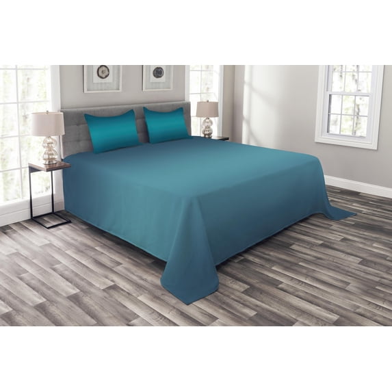 Ambesonne Ombre Quilted Bedspread Set 3 Pcs, Tropic Ocean Room, King Size, Petrol Blue