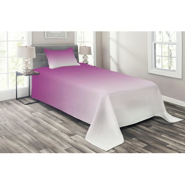 Ambesonne Ombre Quilted Coverlet 2 Pcs, Romantic Modern Flowers, Twin Size, Violet Purple