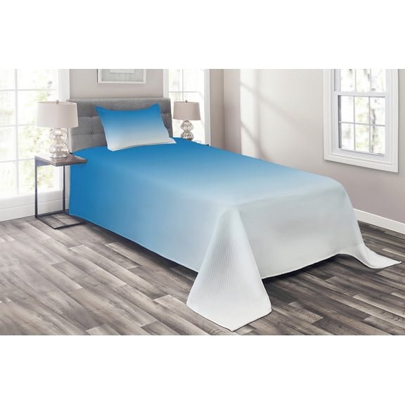 Ambesonne Ombre Quilted Coverlet 2 Pcs, Skyscape for Blue Lovers, Twin Size, Blue White