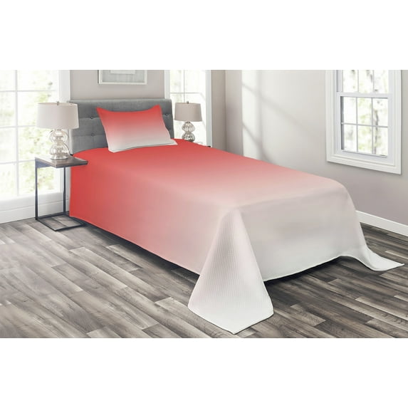 Ambesonne Ombre Quilted Coverlet 2 Pcs, Tropic, Twin Size, Coral