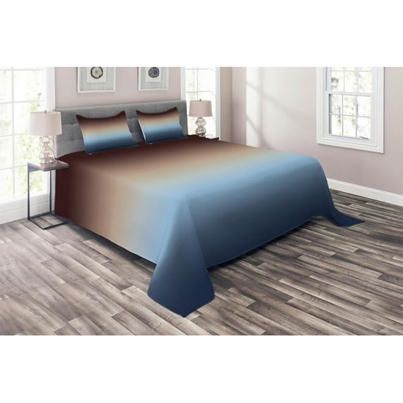 Ambesonne Ombre Quilted Coverlet 3 Pcs, Gradual Color Change Modern, King Size, Blue and Brown