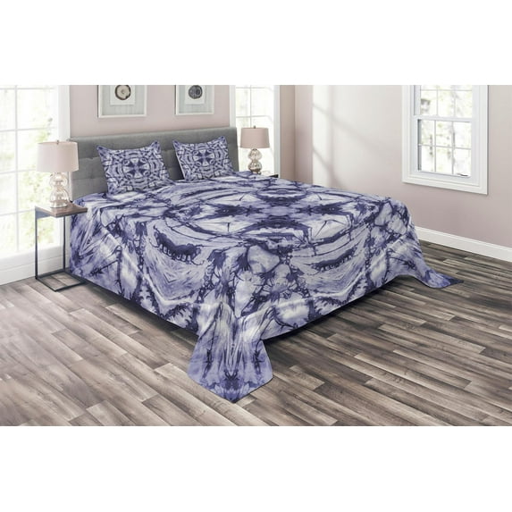 Ambesonne Ombre Quilted Coverlet 3 Pcs, Modern Bohemian, King Size, Lavender Blue Indigo
