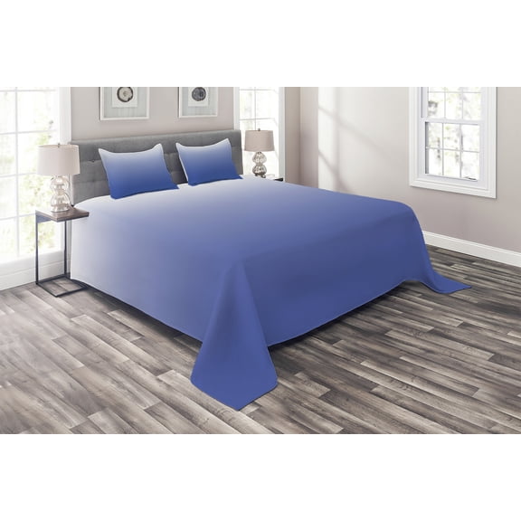 Ambesonne Ombre Quilted Coverlet 3 Pcs, Mysterious Ocean Design, Queen Size, White and Violet Blue