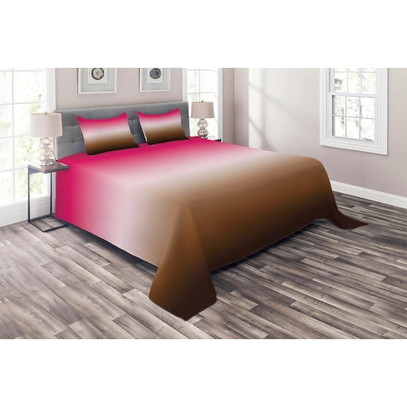 Ambesonne Ombre Quilted Coverlet 3 Pcs, Simplistic Abstract, Queen Size, Hot Pink Chocolate