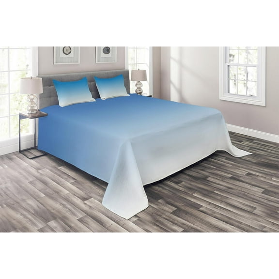 Ambesonne Ombre Quilted Coverlet 3 Pcs, Skyscape for Blue Lovers, King Size, Blue White