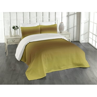 Ambesonne Ombre Quilted Coverlet 3 Pcs, Vintage Digital Design, King Size, Mustard and Brown