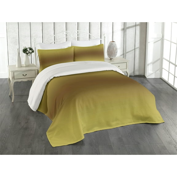 Ambesonne Ombre Quilted Coverlet 3 Pcs, Vintage Digital Design, King Size, Mustard and Brown