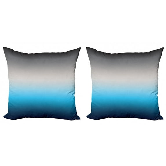 Ambesonne Ombre Throw Pillow Cover 2 Pack, Abstract Color Change Pattern, 16", Grey and Blue