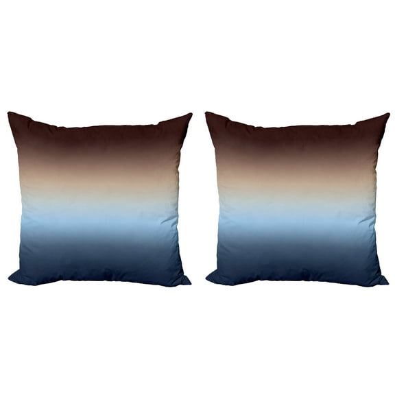 Ambesonne Ombre Throw Pillow Cover 2 Pack, Gradual Color Change Modern, 16", Blue and Brown