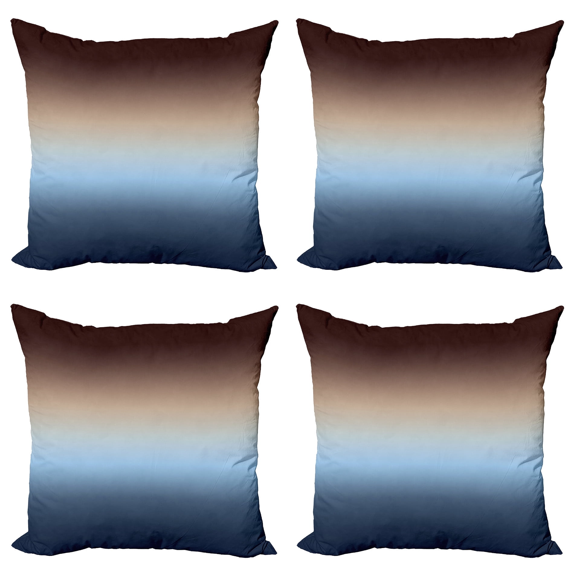 Blue and Brown Ombre Square Microfiber Throw Pillow Covers, Set of 4