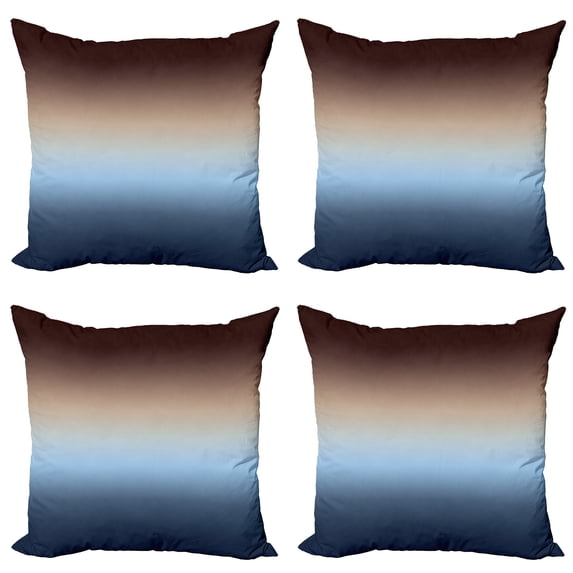 Ambesonne Ombre Throw Pillow Cover 4 Pack, Gradual Color Change Modern, 24", Blue and Brown