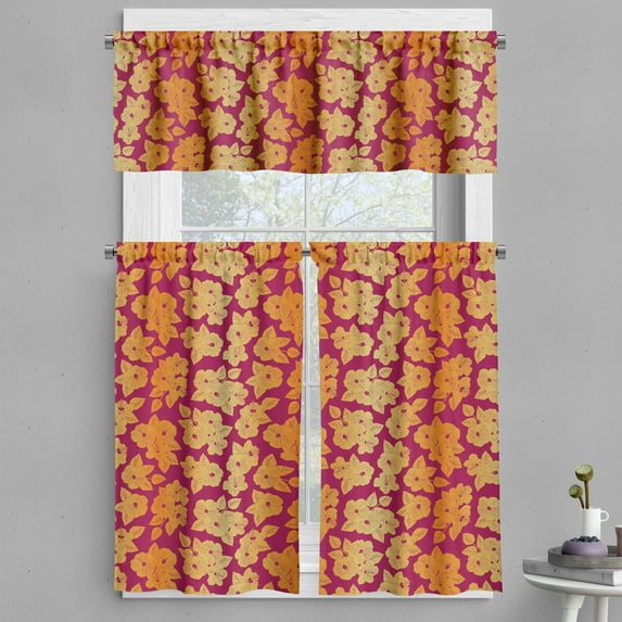 Ambesonne Ombre Valance & Curtain, Hibiscus Flower Silhouette, 55"x45", Raspberry Sand Brown